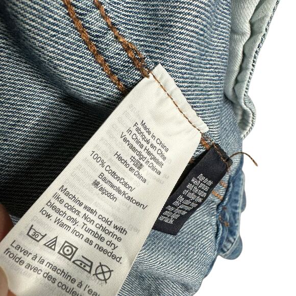 MADEWELL Boxy Crop Distressed Blue Denim Jacket Women's Size XXS Splatter Chic - Picture 5 of 7